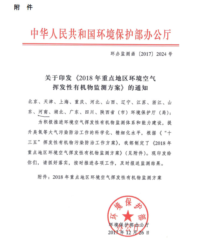 環(huán)境部新發(fā)布：2019年地級及以上城市環(huán)境空氣揮發(fā)性有機物監(jiān)測方案，附2018年方案要點對比